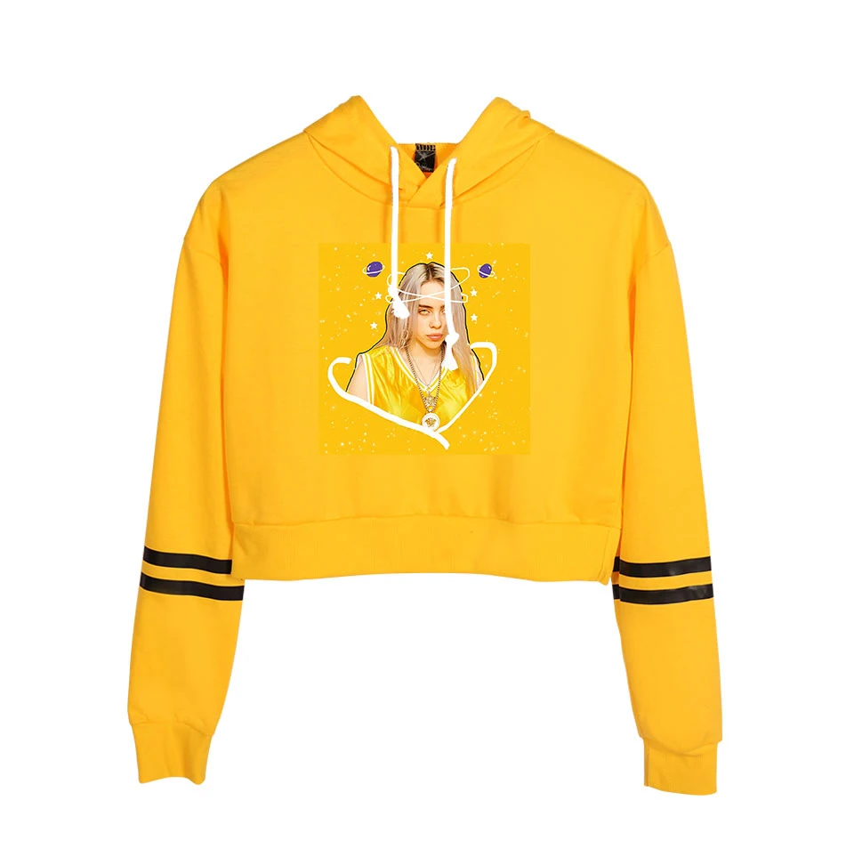 

New listing Billie Eilish crop Top Hoodies women Kpop Cotton Harajuku High Quality Billie Eilish girl's Orange Hoodie Sweatshirt