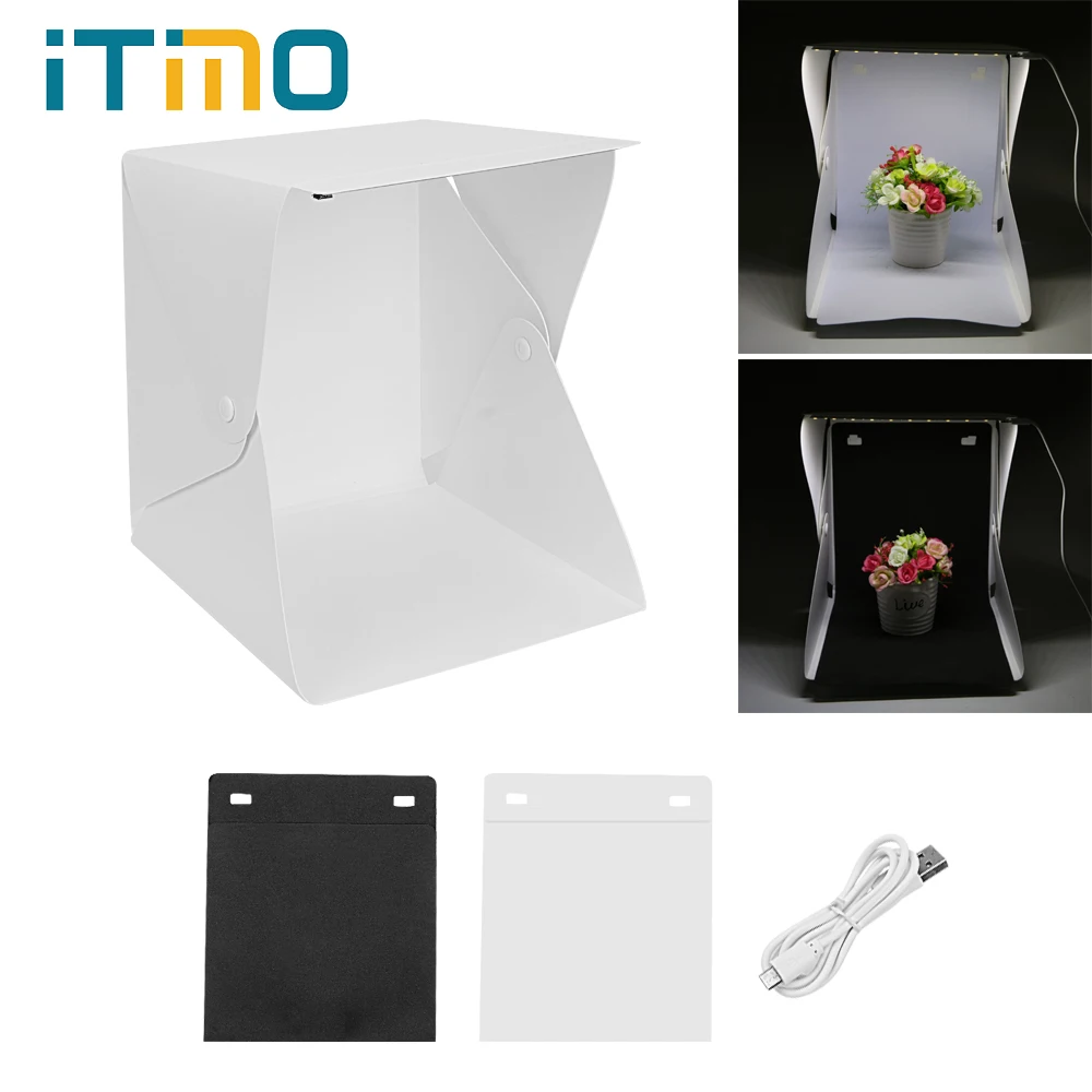

ITimo Diffuse Soft Box Black White Background Tabletop Shooting Foldable Novelty Lighting Mini Photography Backdrop 20 LED