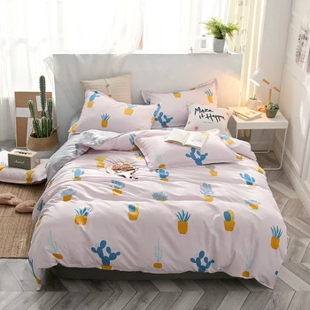 

BEST.WENSD Bedding set 4pcs Sweet Refreshing style Cactus full size bedset linens pillow case duvet cover set kids bedding set