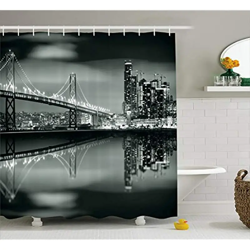 Vixm черно-белая занавеска для душа Сан-Франсиско залив мост Метрополис панорама небоскребы ткань занавеска для ванной s