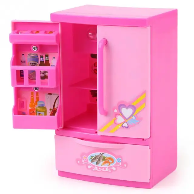 Mini Pink Refrigerator Fridge Kids Children Role Play Toy Mini Indoor