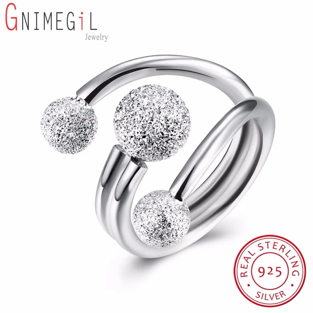 

GNIMEGIL 925 Sterling Silver Dull Polished Ball Rings For Women with Clear Zircon Engagement Wedding Silver Ring Lady Gift