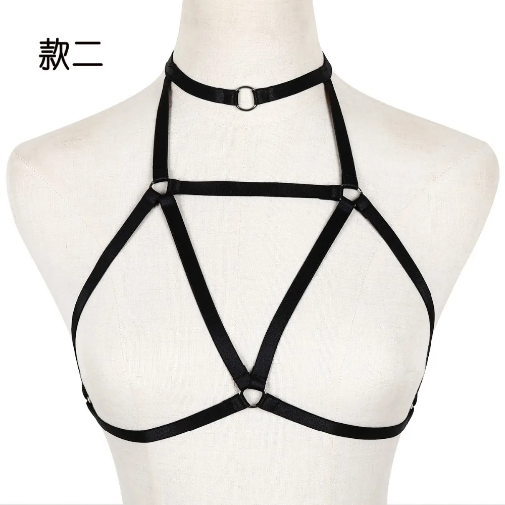 Gothic Sexy Hollow Out Elastic Bandage Bra Necklace Choker Body Chain Harness Belt Waist chains For Women Punk Nightclub Jewelry |