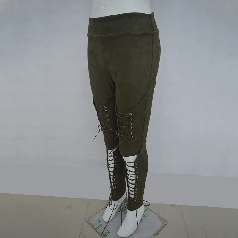 Осенние сексуальные женские эластичные облегающие брюки-карандаш из искусственной замши на шнуровке, зимние женские облегающие брюки с высокой талией