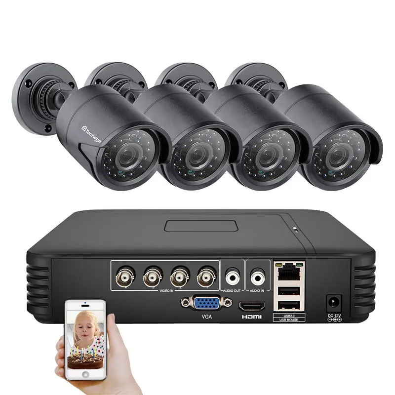 Techage 4CH CCTV система 720P HDMI AHD CCTV DVR 4 шт 1,0 МП уличная инфракрасная камера видеонаблюдения 1200 ТВЛ камера наблюдения комплект 2 ТБ HDD