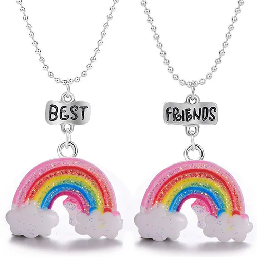 New Fashion 1set(2pcs) Resin 3-D Rainbow Pendant Best Friends Necklace BFF Chain Necklace Children Girl Jewelry Gift, TCN725 - Окраска металла: 1