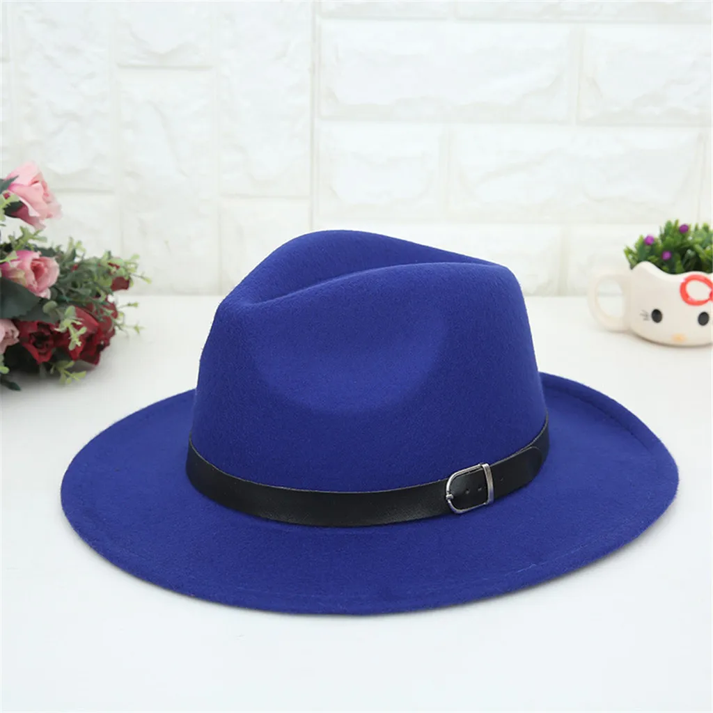 

Women Fedoras Cap Winter Autumn Imitation Woolen Women Men Ladies Fedoras Top Jazz Hat European American Round Caps Bowler Hats