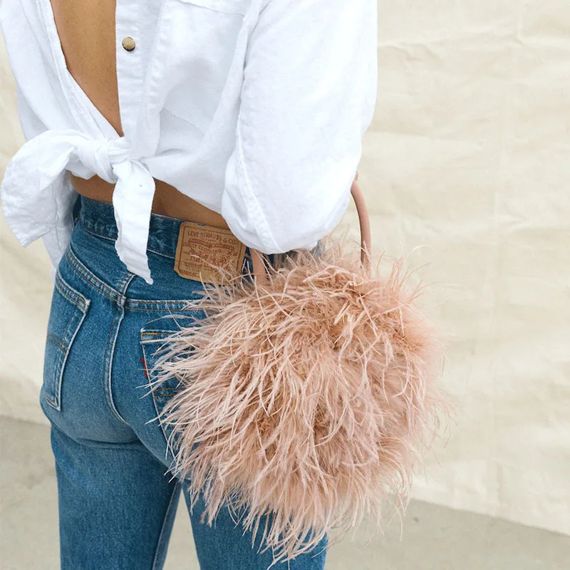 

Winter Fur Bag Women Luxury Designer Ostrich Feathers Party Evening Hand Bag Female Fashion Clutch Pink Handbags Bolsas Feminina