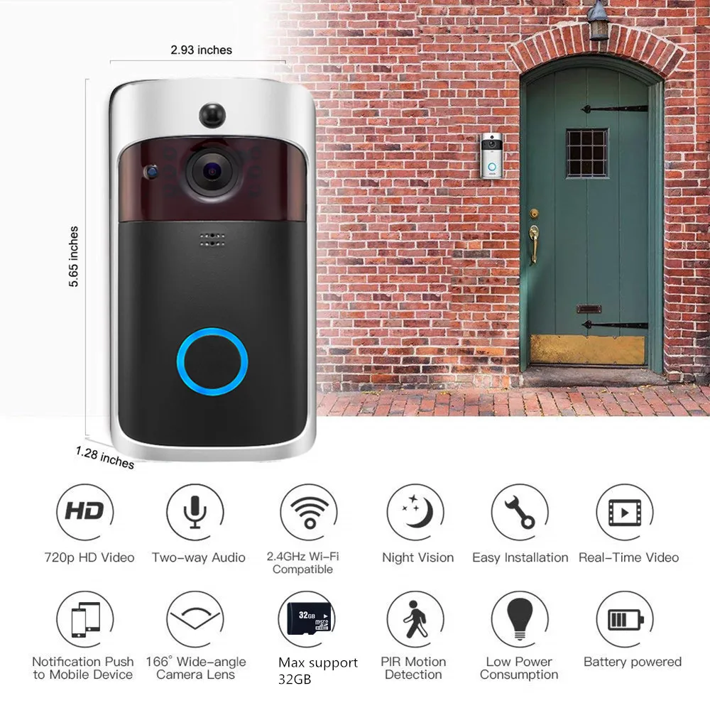 wireless video doorbell Wifi ip intercom door bell camera Audio video call 720P HD wateproof battery PIR smart home apartment wireless video doorbell Wifi ip intercom door bell camera Audio video call 720P HD wateproof battery PIR smart home apartment