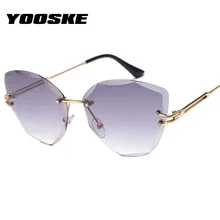 YOOSKE Rimless Sunglasses Women Fashion Lady Cat Eye Sun Glasses Vintage Alloy Frame Classic Brand Designer Shades