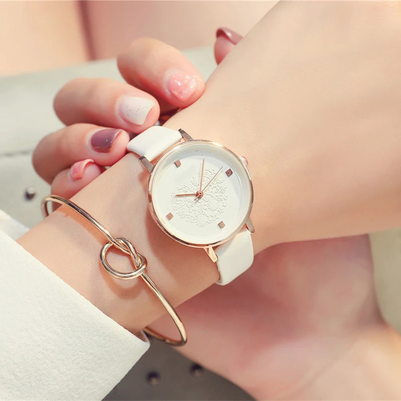 

Fashion 3D Flower Dial Women Watches Gold Luxury Leather Ladies Quartz Watch For Women Bracelets Clock Relogio Feminino