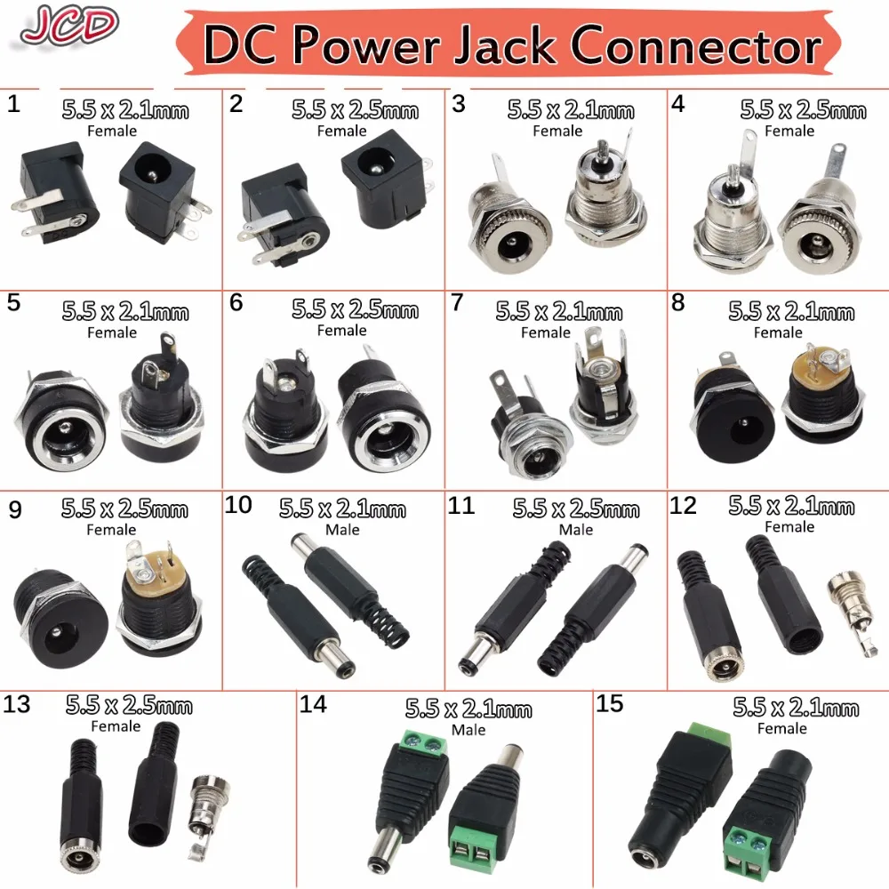 JCD DC разъем питания разъем 5,5*2,1 мм 5,5x2,1 5,5x2,5 мм мужской/женский DC-005 DC022 DC022B DC-025M DC099 DC мощность