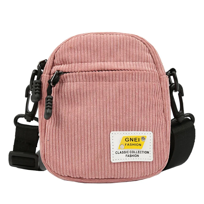 Женская мини-Холщовая Сумка на плечо, маленькая Вельветовая тканевая сумка-мессенджер для ключей, телефона, розовые сумки через плечо, милый кошелек на молнии для девочек - Цвет: Розовый