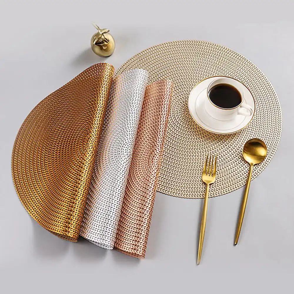 2019 38cm Gold Silvery Round Placemats Kitchen Pvc Table Mats For