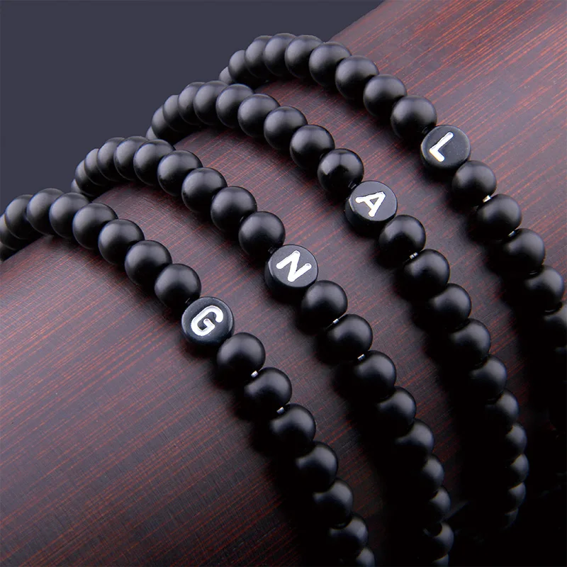 

Matte Natural Stone DIY 26 Bead Letters Bracelets for Women Men Fashion Jewelry Name Friendship Lucky Bracelet Kids Family Gift