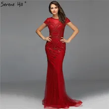 Дубай красные вечерние платья с коротким рукавом, Украшенные бусинами и бриллиантами, Роскошные вечерние платья с круглым вырезом Serene Хилл LA70152