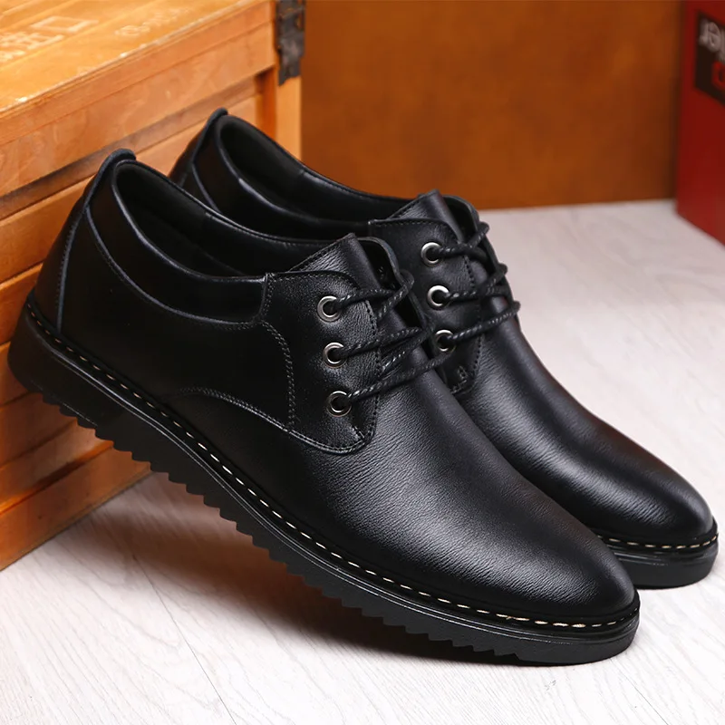 New Men Casual Genuine Leather Shoes Fashion Breathable Men's Formal Shoes Lace-up Flat for Men Shoes Zapatos De Hombre