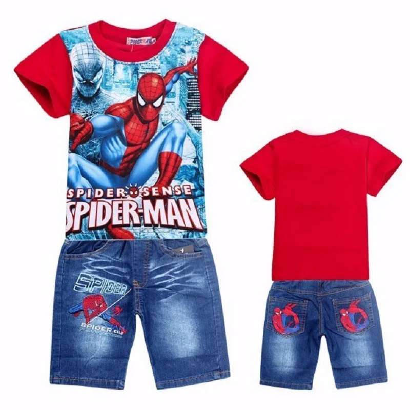 fashion 2018 spiderman children clothing set for kids cartoon baby jeans suit retail boys short sleeve t shirt pants boy clothes