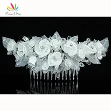 Свадебные для невесты Вечерние качество белая роза ткань гребень для волос с кристаллами CT1394