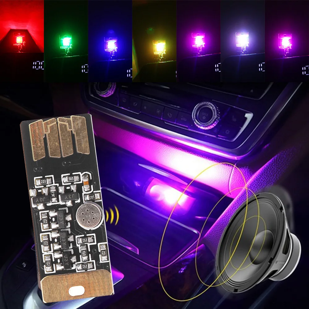 

Car USB LED Music Playing Dimmable Light Atmospher Decorative Lamp Emergency Lighting Portable Plug and Play RGB Voice Activated