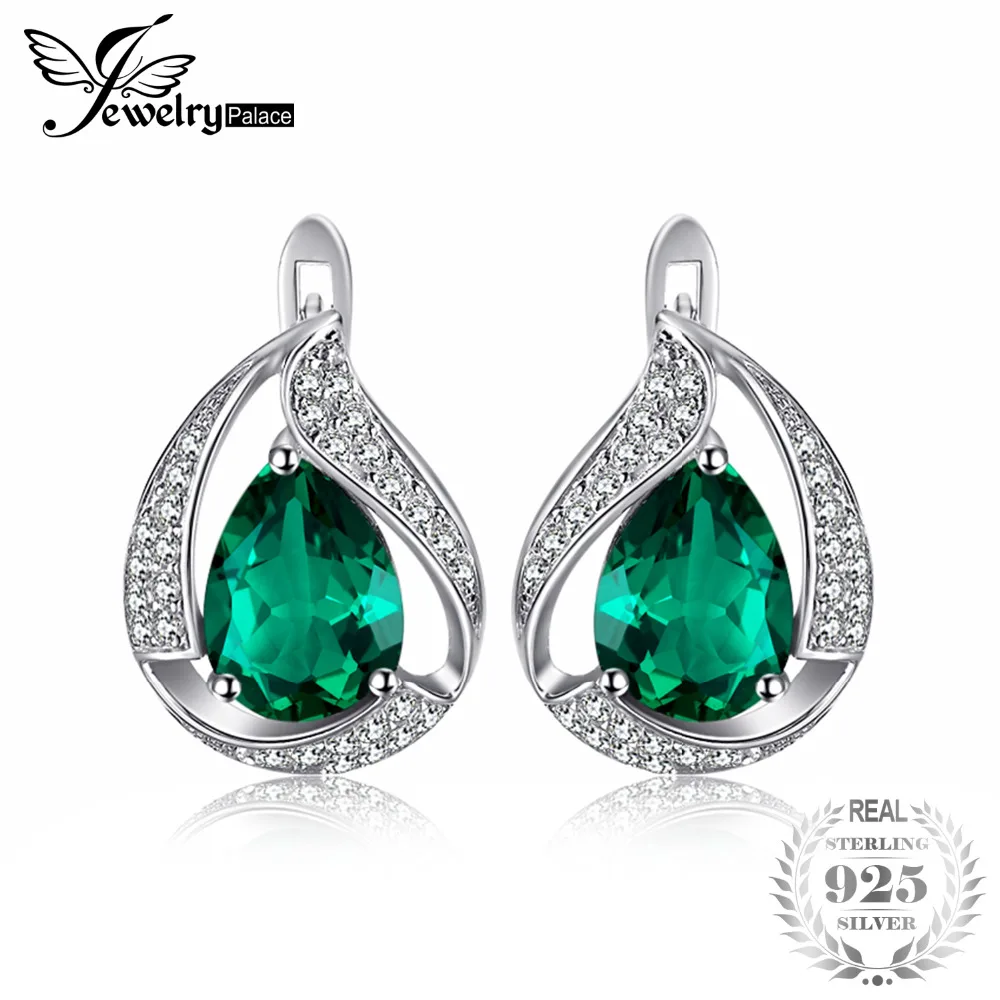 JewelryPalace Stud Earring 3.7ct Created Emeralds Clip On Earrings 925 Sterling Silver Fashion