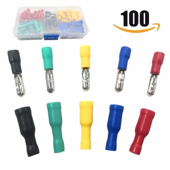 

Bullet Butt Connectors, Sopoby 100pcs Assorted Insulated Female & Male Crimp Wire Terminals Brass, 22-16 AWG, 5 Colors