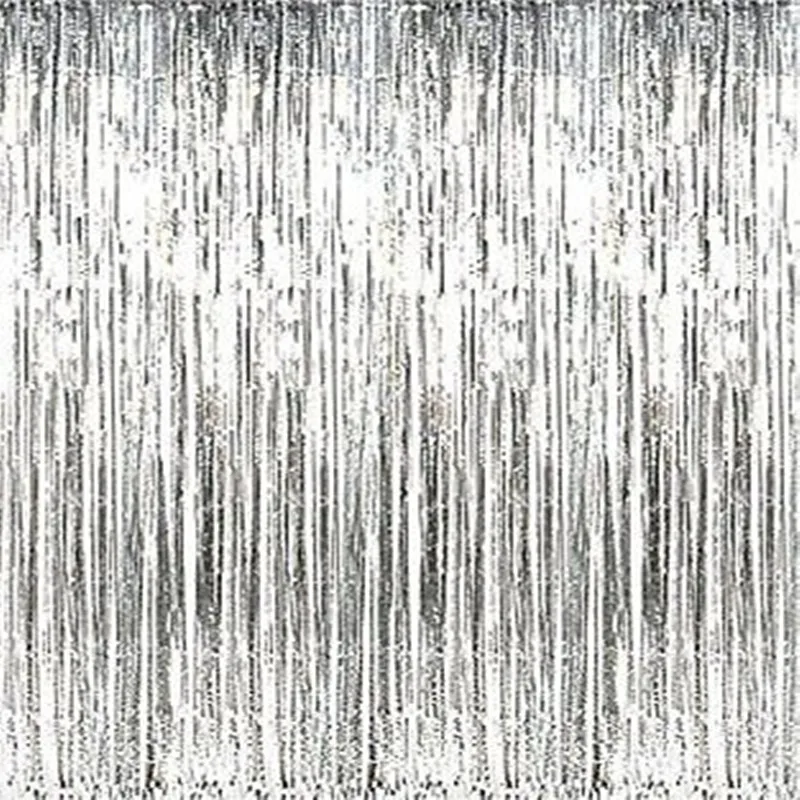 3/' X 8/' Party Metallic Fringe Foil Shimmer Curtain Birthday Decoration Silver FT
