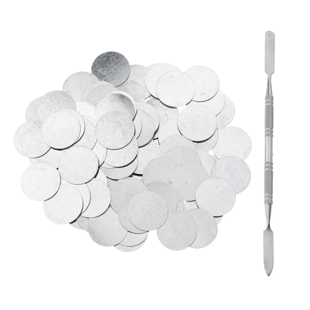 100Pcs 25mm Metal Stickers for Magnetic Palette Empty Eyeshadow Blusher Makeup Palette + Depotting Spatula