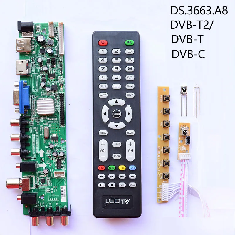 DS.D3663LUA.A8-1-A V56 V59 универсальная ЖК-плата с поддержкой DVB-T2 DVB-T DVB-C универсальная ТВ-плата 3663+ 7 клавиатура IR