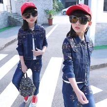 Children’s wear cowboy suit 2018 spring and autumn baby girl denim clothes set fashion coat+jeans body suit for girls clothing
