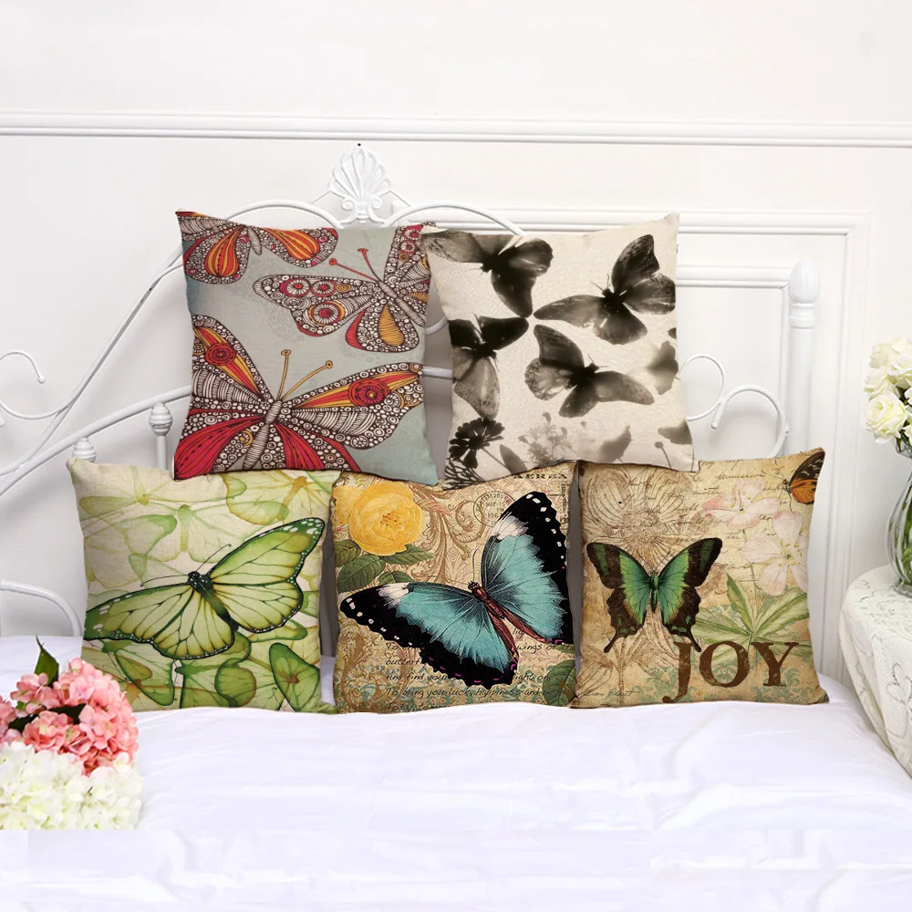 

5 pcs Colorful Dream Butterfly Prints 45*45cm Cushion Cover Linen Throw Pillow Car Home Decoration Decorative Pillowcase