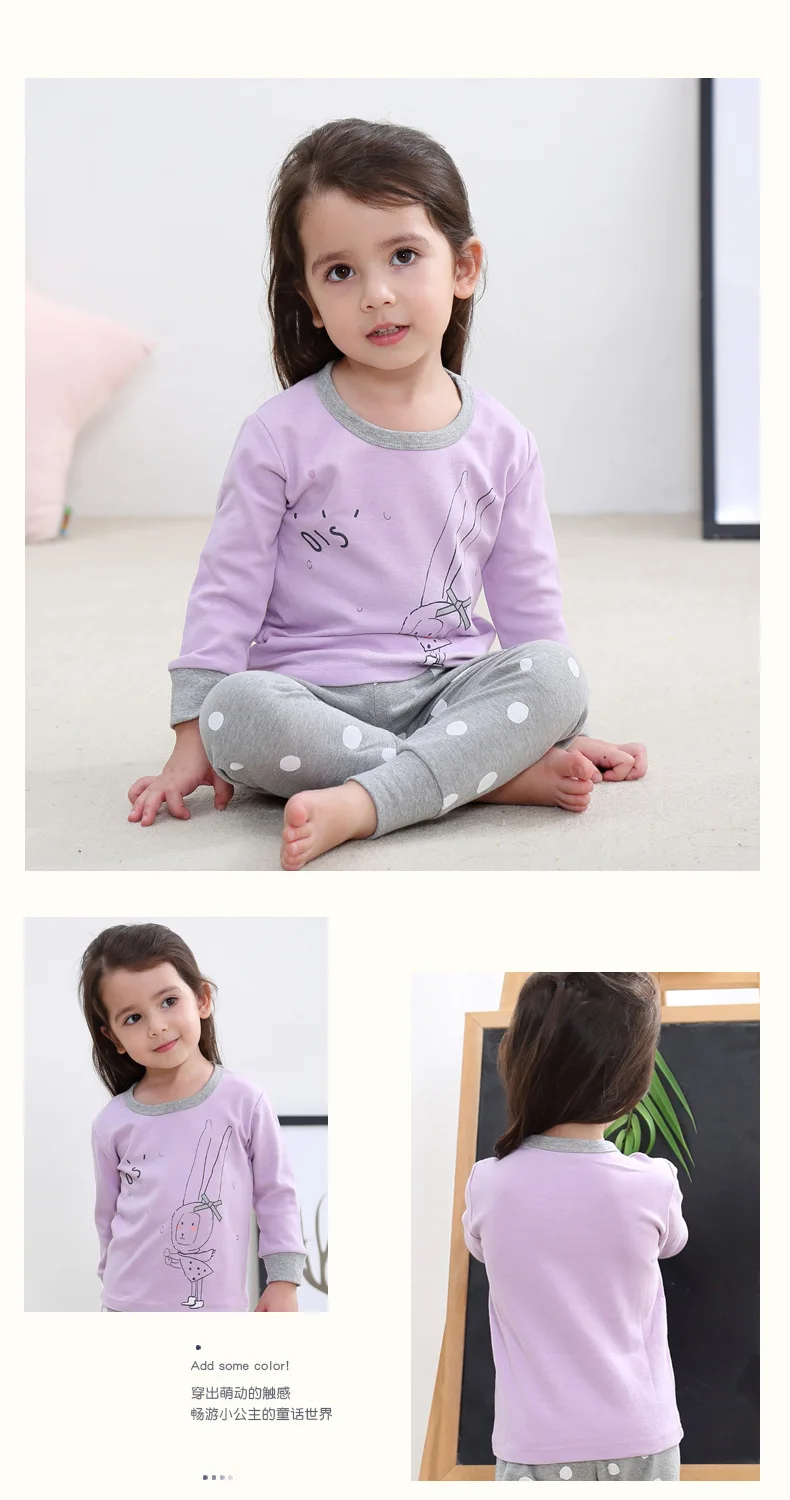Хлопковые детские пижамы, Комплекты Одежда для маленьких девочек пижамы для девочек, пижамы для маленьких мальчиков и девочек, одежда для сна, футболка+ штаны детские пижамы из 2 предметов