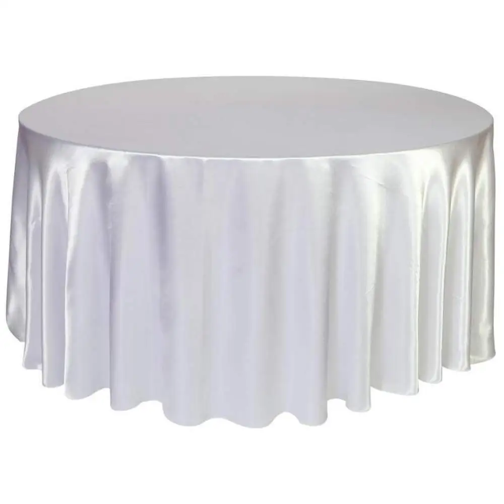 White Round/Rectangle Satin Tablecloth for Kitchen Dining Table Cover Wedding Dinner Birthday Party Decor Circular Oval Table