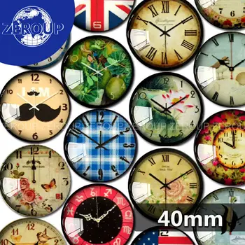 

40mm round glass cabochon watch pictures mixed pattern fit cameo base setting for jewelry flatback 5pcs/lot TP-015-R