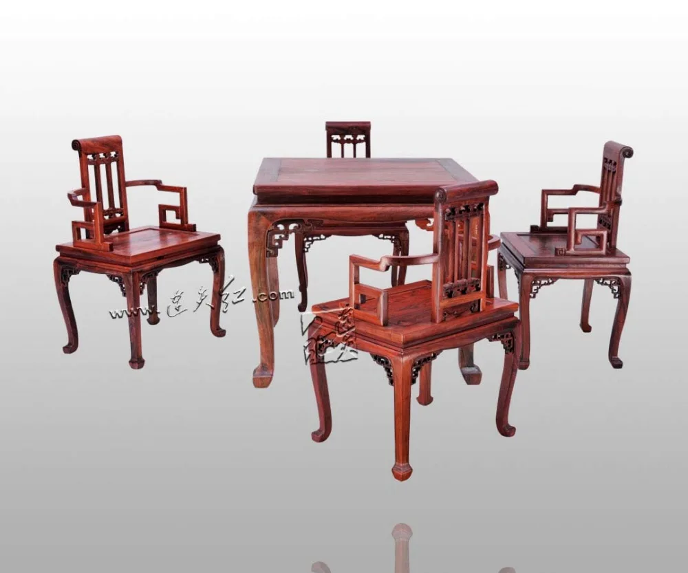 Rosewood Home Furniture Set 1 Table and 4 Chairs Living Dining Room Redwood Desk Annatto Armchair Solid Wood Carven Customizable Rosewood Home Furniture Set 1 Table and 4 Chairs Living Dining Room Redwood Desk Annatto Armchair Solid Wood Carven Customizable