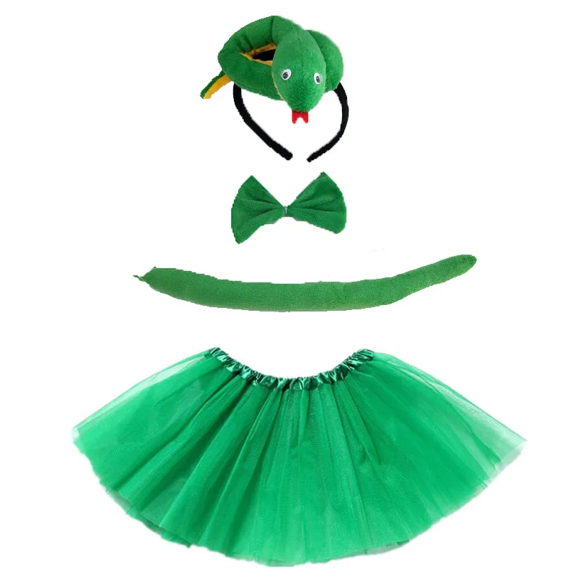 Green Snake Cosplay Headband Tutu Skirt Tie Tail Set Kids Children Party Props Animal Costume Halloween Christmas|Костюмы для