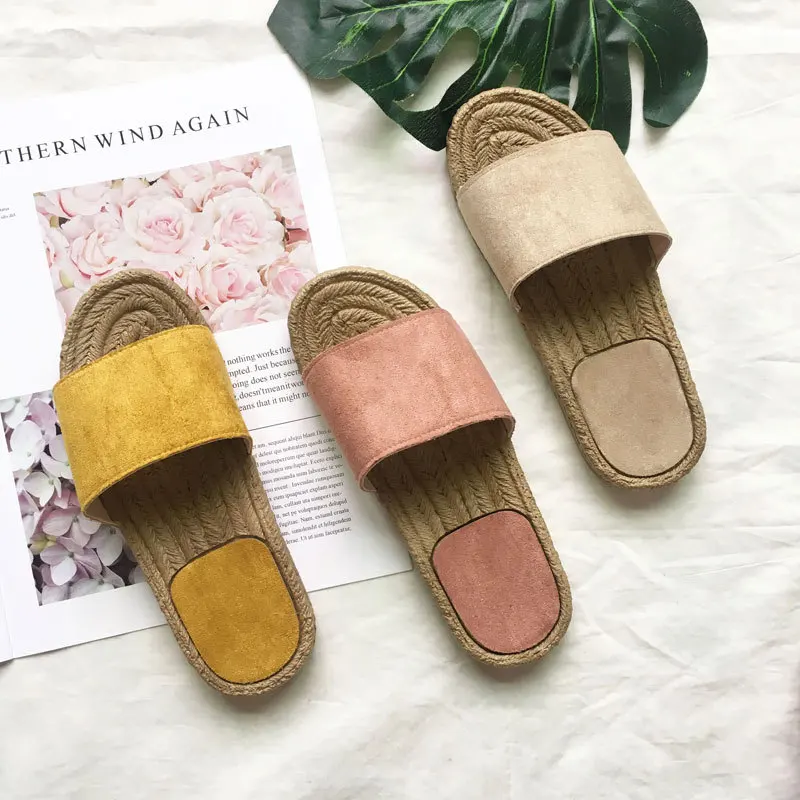 

Japan Style Women Slippers Multi-color Open Toe Beach Style Outside Straw Slippers for Female Thick Bottom Women Shoes