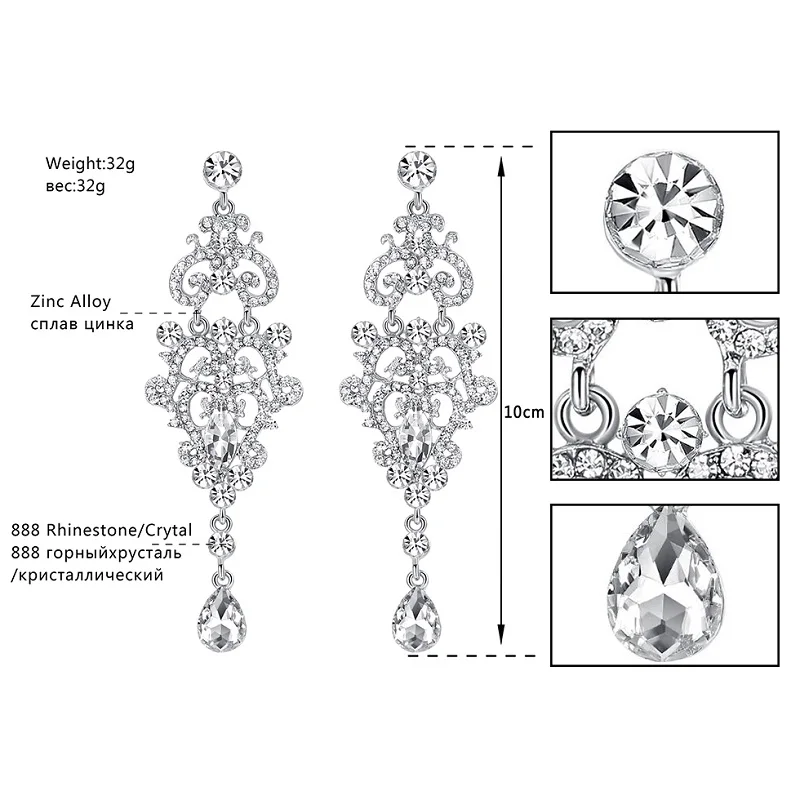 Mecresh Хрустальная люстра свадебные висячие серьги серебряный цвет стразы длинные висячие серьги обручение ювелирные изделия EH189
