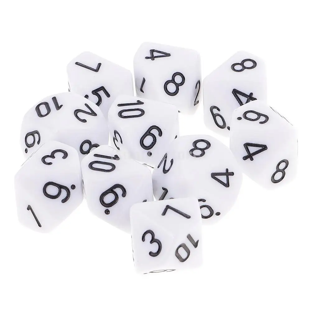 10 шт 10 сторонних игральных костей D10 многогранные игральные кости для подземелий и драконов 16 мм DND RPG MTG игральные кости семейные вечерние игровой домик для детей игральные кости - Цвет: White