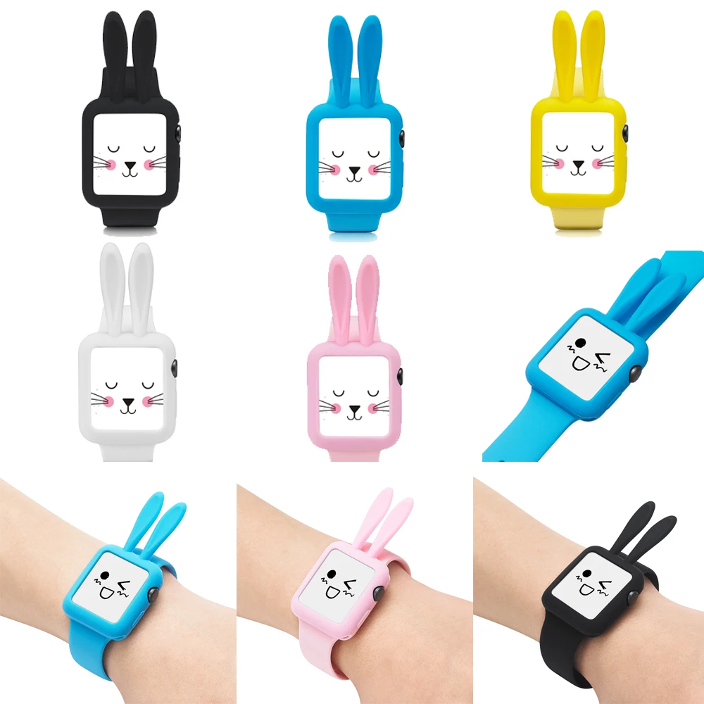 

Cute Cartoon Rabbit ears Soft Silicone Protective Case For Apple Watch Series 1 2 3 Cover sport for apple watch 38mm 42mm case