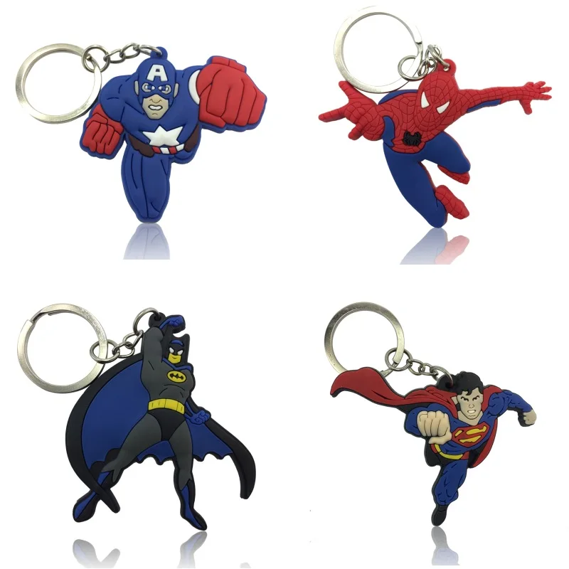 

30-40PCS Avengers Superman/Spiderman PVC Keychain Keyrings Kids Gift Party Favors Key Covers Bag Straps Accessories Jewelry