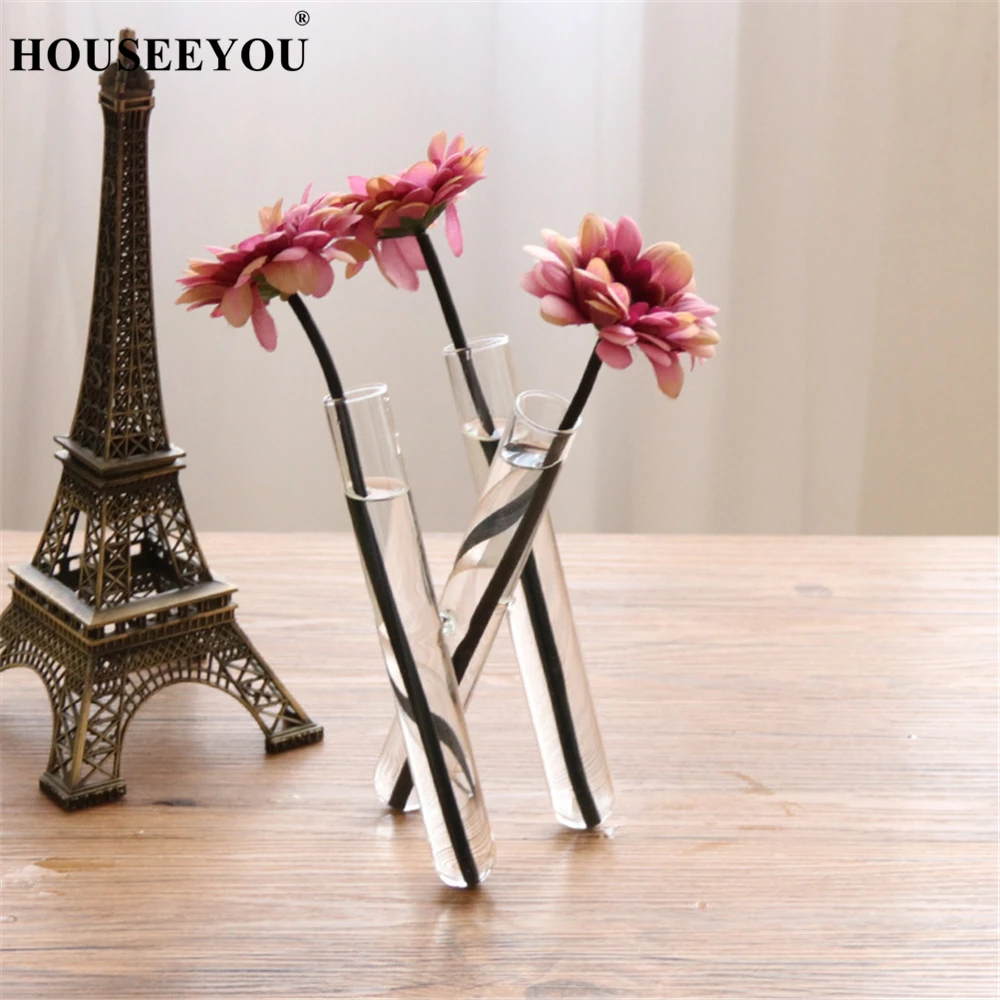 

Creative 20cm Small 3 Clear Glass Tube Flower Vases Home Office Hotel Restaurant Decorative Tabletop Vase Crafts