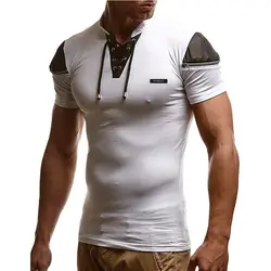Для мужчин s футболки Мода 2018 3XL летняя футболка геометрический рисунок отложной воротник хлопковая футболка с короткими рукавами Для