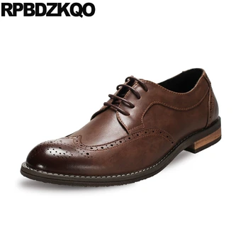 

Italian Genuine Leather Handmade Shoes Brogue Real Brush Luxury Men Runway Prom Wingtip Brand British Style Brown Cow Oxfords