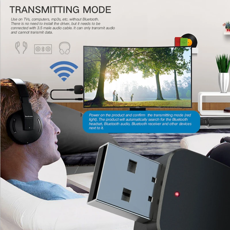 Kebidu 2 в 1 настоящий стерео Bluetooth 5,0 приемник передатчик Bluetooth беспроводной адаптер аудио с 3,5 мм AUX для домашнего ТВ MP3 ПК