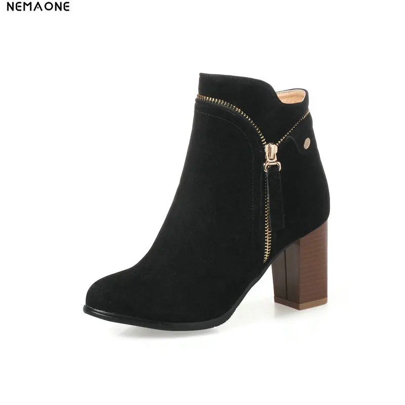

New thick high Heels zipper women boots rouned toe ladies ankle Boots spring autumn party dress casual shoes woman large Size 43