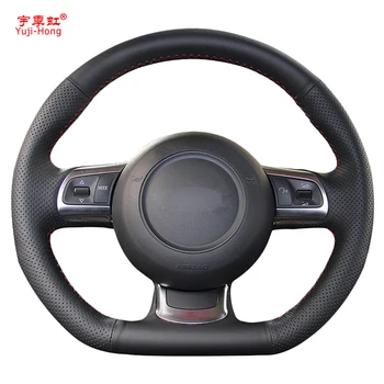 

Yuji-Hong Artificial Leather Car Steering Wheel Covers Case for AUDI TT 2008-2013 R8 2014 TTS 2011-2013 Black Cover
