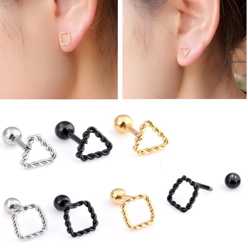

Punk Male Jewelry Square Triangle Stainless Steel Stud Earring women Prevent allergy Titanium earrings not fade Simple Ear Lady