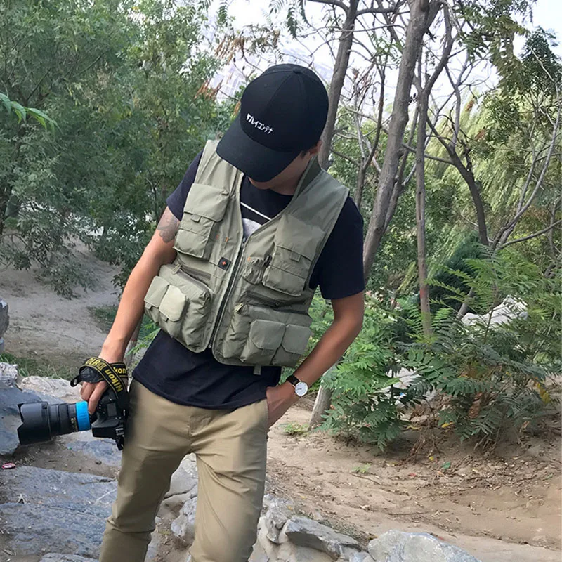 Men's Fishing Vest Photography Work Multi-pockets Hiking Vests Outdoor Waterproof Tactical Military Journalist's Vest Jacket