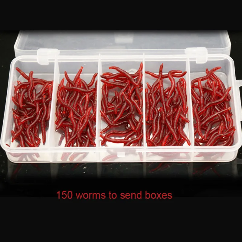 

150pcs/box Soft Red Worms Lure Earthworm Fishing Baits 40mm Maggots Grubs Sea Fishing Artificial Wobbler Rubber Soft Bait Jigs